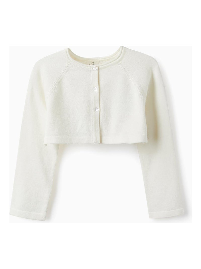 Veste boléro en maille blanche pour fille en mélange de coton Blanc - Kiabi