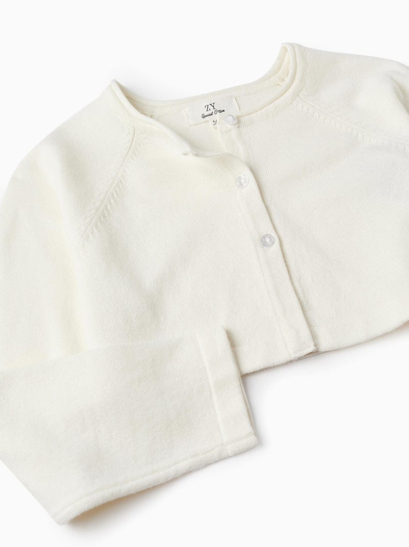 Veste boléro en maille blanche pour fille en mélange de coton Blanc - Kiabi