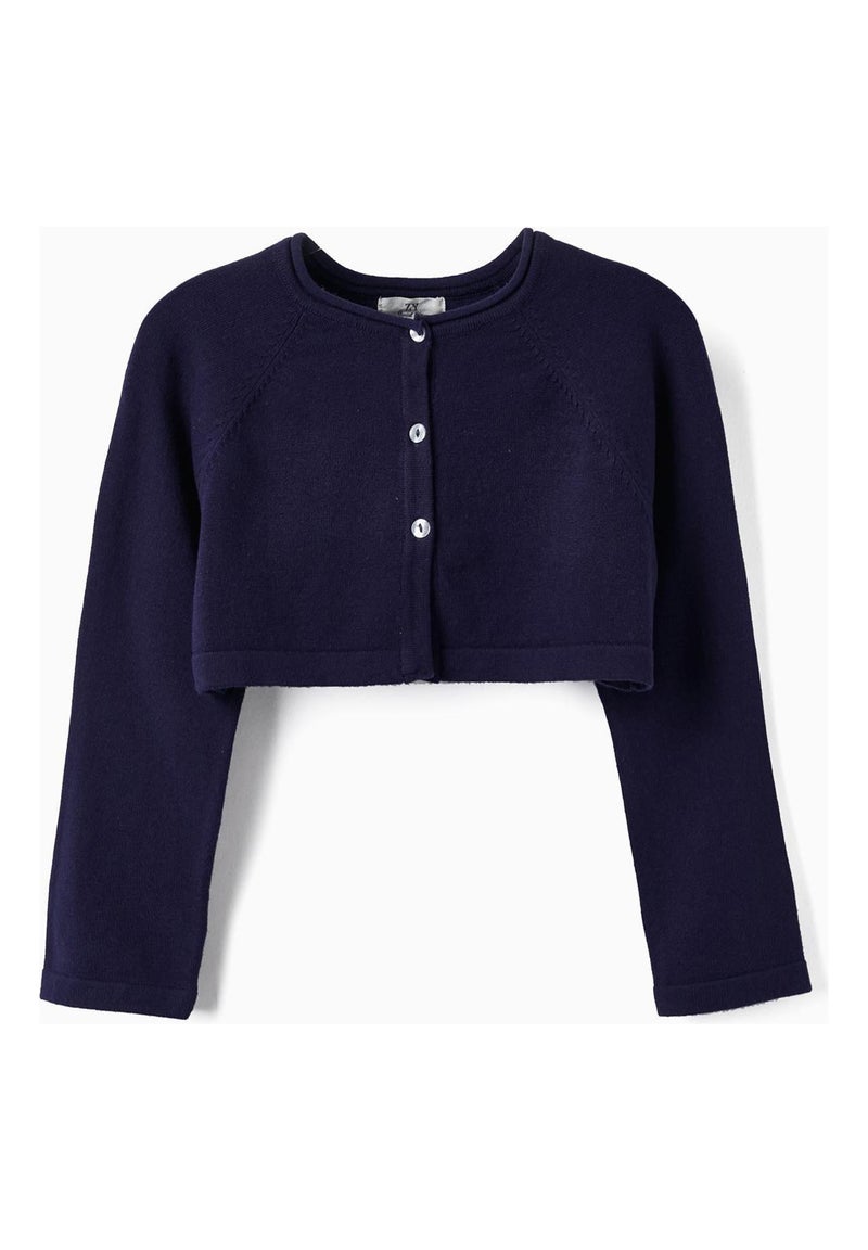 Veste boléro en maille bleu foncé pour fille en mélange de coton Bleu foncé - Kiabi