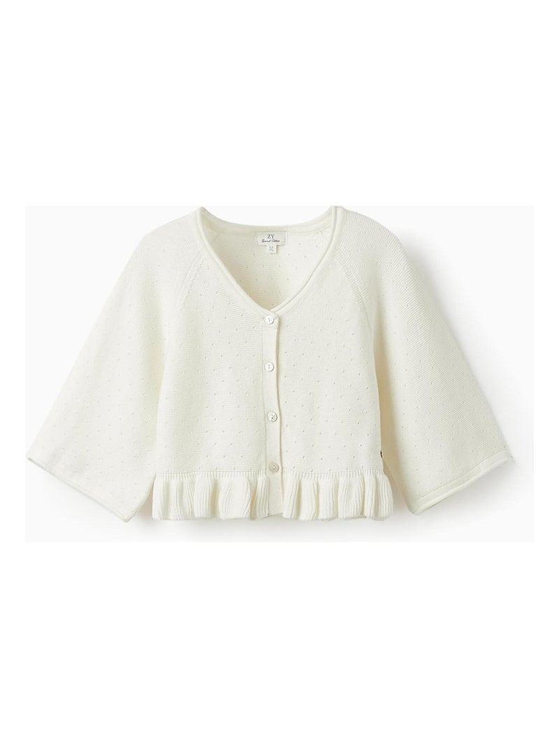 Veste boléro en maille perforée blanche pour fille CÉRÉMONIE Blanc - Kiabi