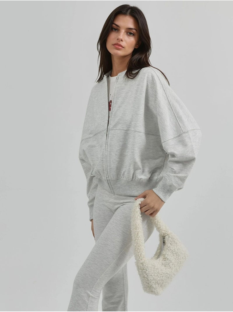 Veste bomber à coupe décontractée avec fermeture éclair et col montant busem Gris clair - Kiabi