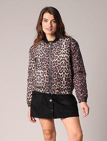 Veste bomber à imprimé léopard avec finitions côtelées et zip sur le devant
'Deeluxe'