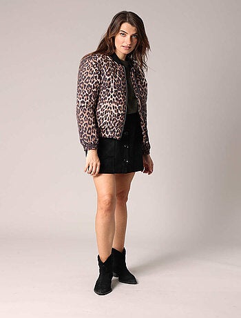Veste bomber à imprimé léopard avec finitions côtelées et zip sur le devant
'Deeluxe'