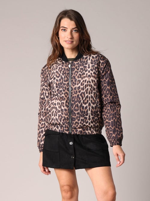 Veste bomber à imprimé léopard avec finitions côtelées et zip sur le devant 'Deeluxe' - Kiabi