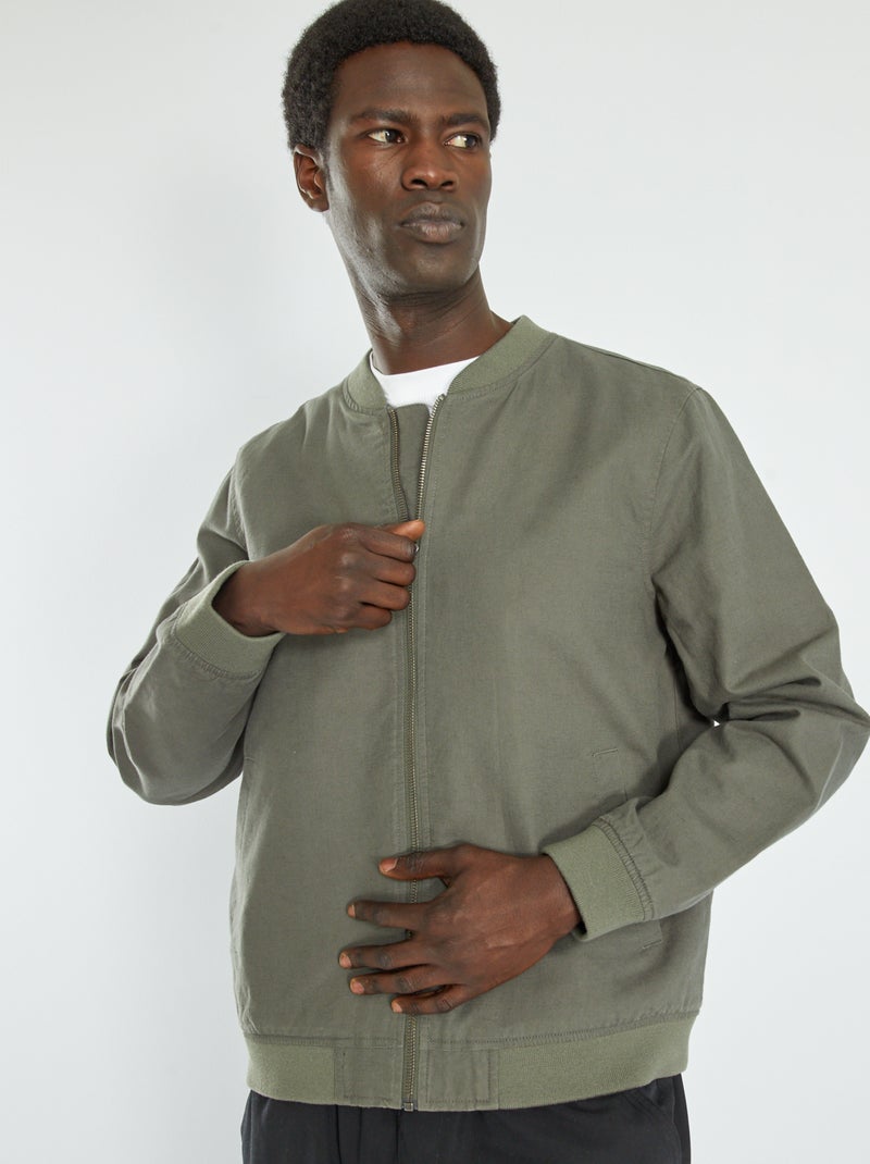 Veste bomber avec lin Kaki - Kiabi
