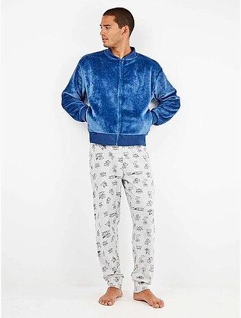 Veste bomber bleue en peluche pour homme