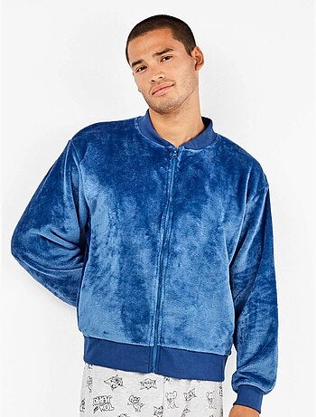 Veste bomber bleue en peluche pour homme