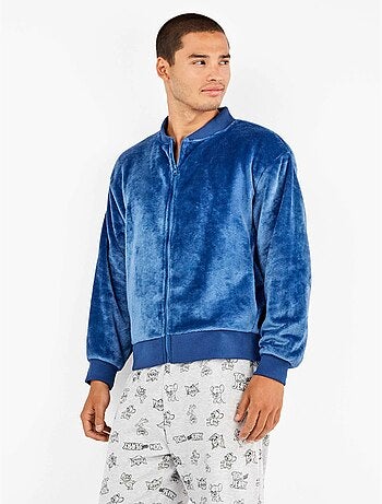 Veste bomber bleue en peluche pour homme
