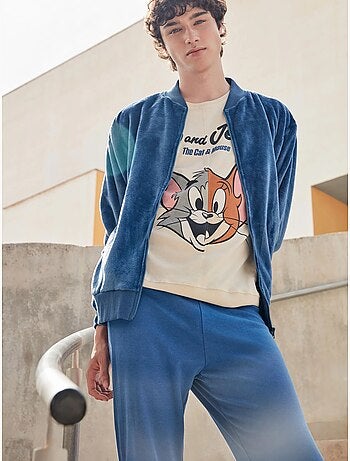 Veste bomber bleue en peluche pour homme
