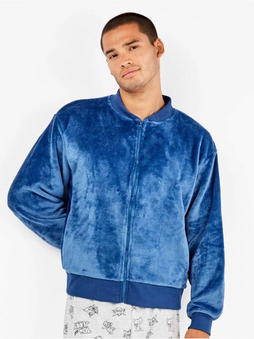 Veste bomber bleue en peluche pour homme - Kiabi