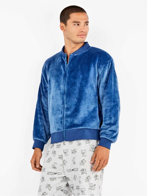 Veste bomber bleue en peluche pour homme - Kiabi