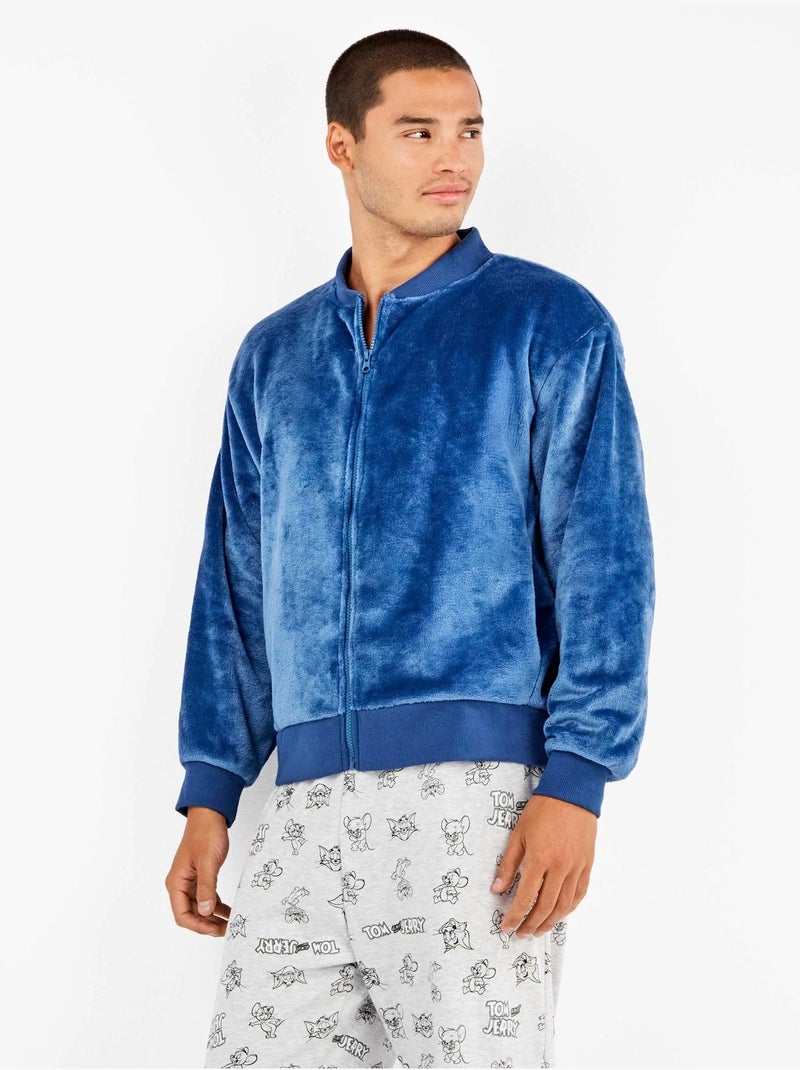Veste bomber bleue en peluche pour homme Bleu - Kiabi