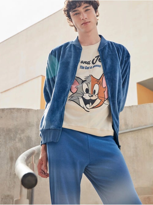Veste bomber bleue en peluche pour homme - Kiabi