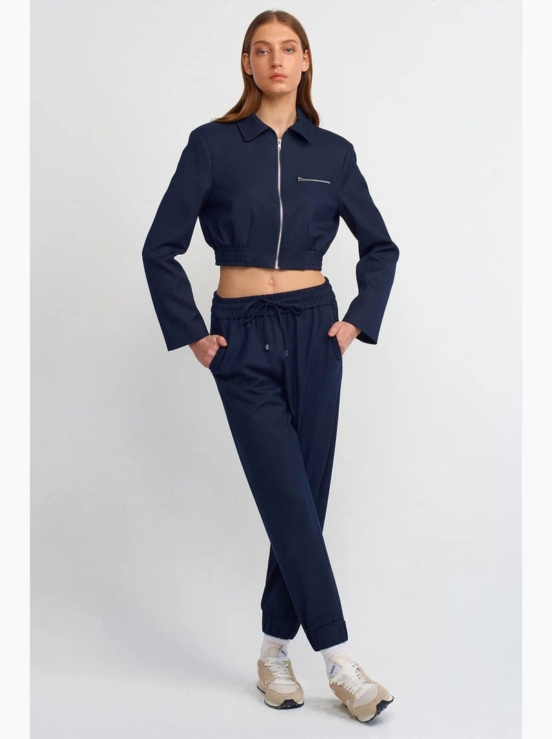 Veste bomber courte en crêpe dilvin Bleu marine - Kiabi