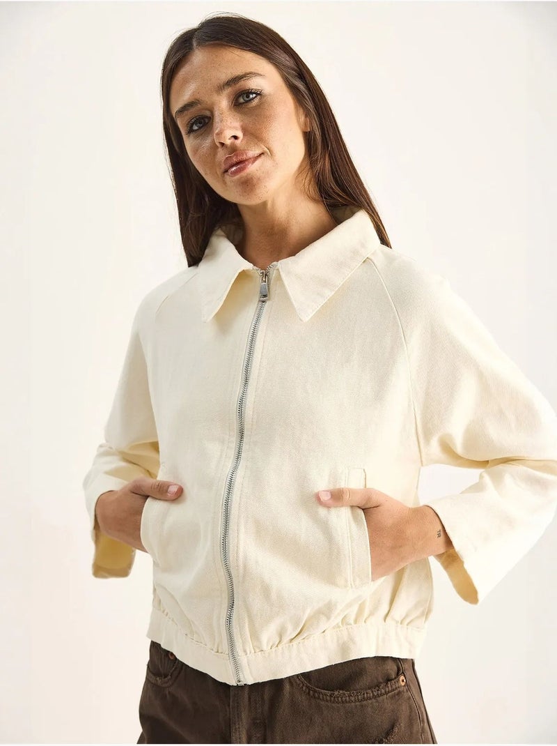 Veste bomber courte en popeline de coton lucci Crème - Kiabi
