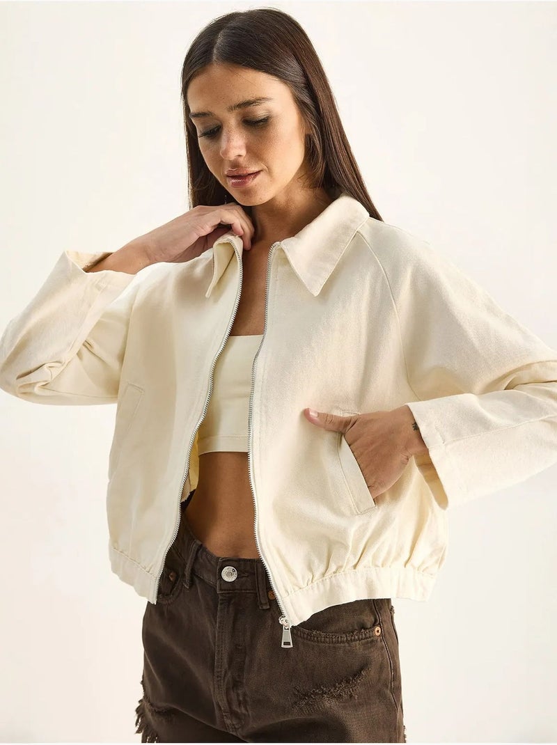 Veste bomber courte en popeline de coton lucci Crème - Kiabi