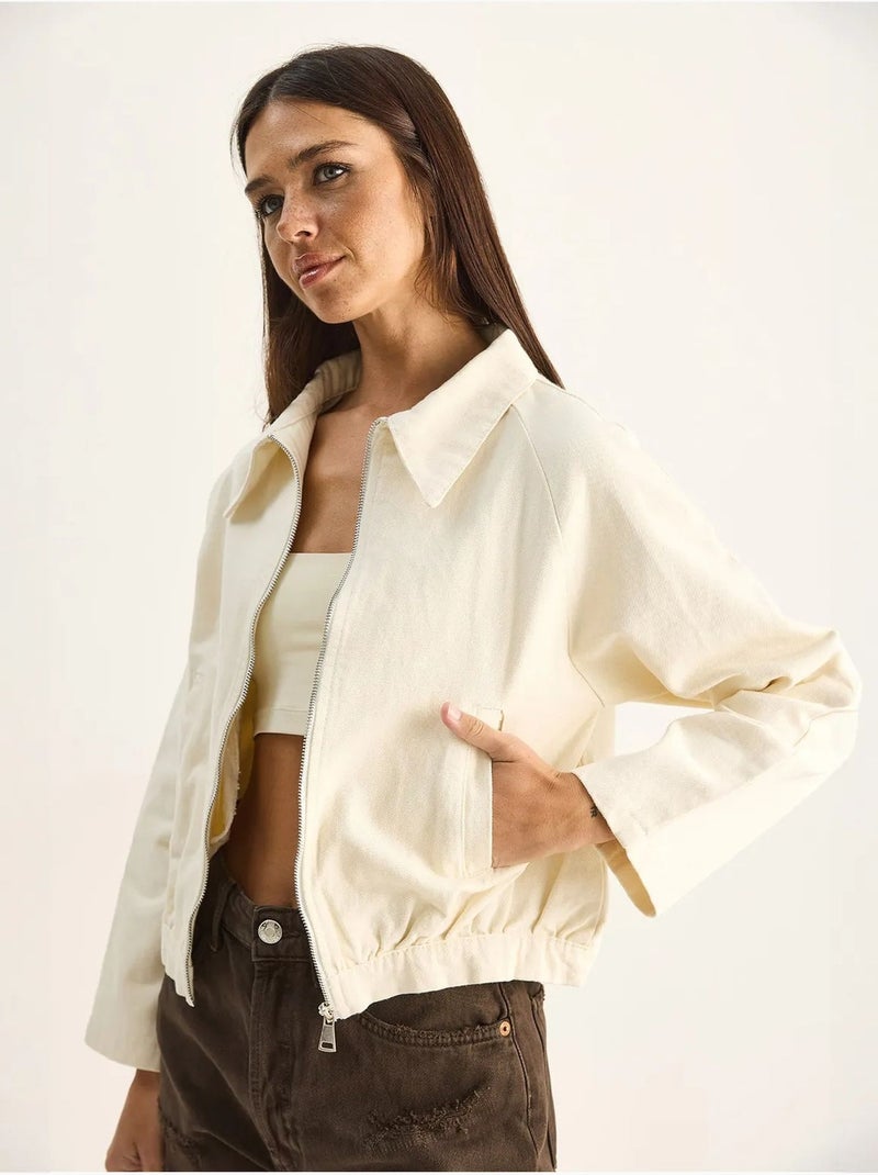 Veste bomber courte en popeline de coton lucci Crème - Kiabi
