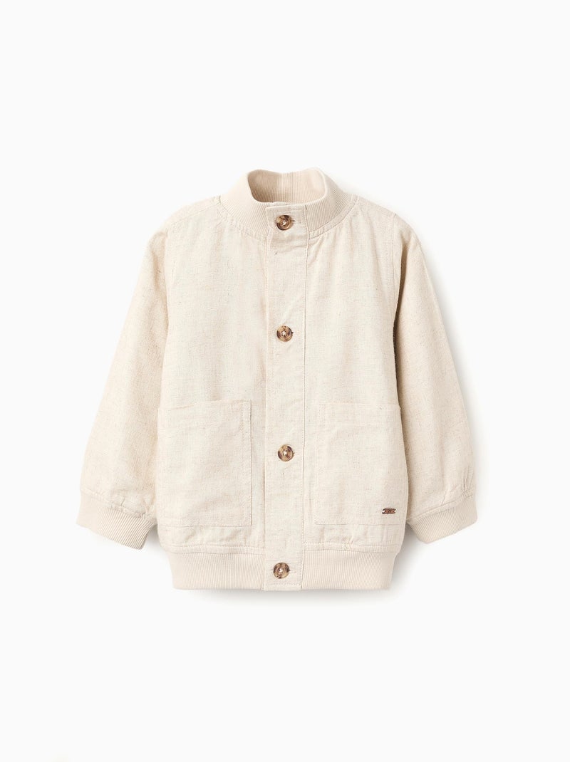 Veste Bomber en Lin Beige clair - Kiabi