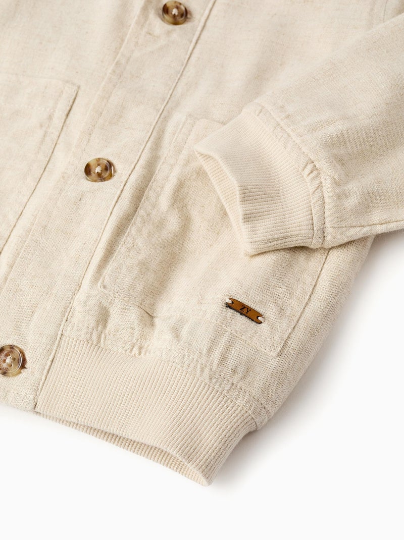 Veste Bomber en Lin Beige clair - Kiabi