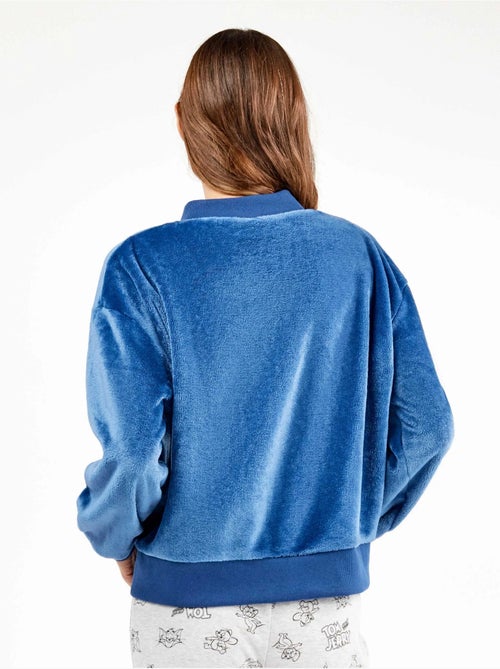 Veste bomber en peluche bleue pour homme - Kiabi