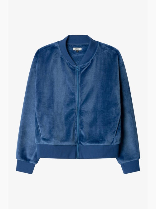 Veste bomber en peluche bleue pour homme - Kiabi