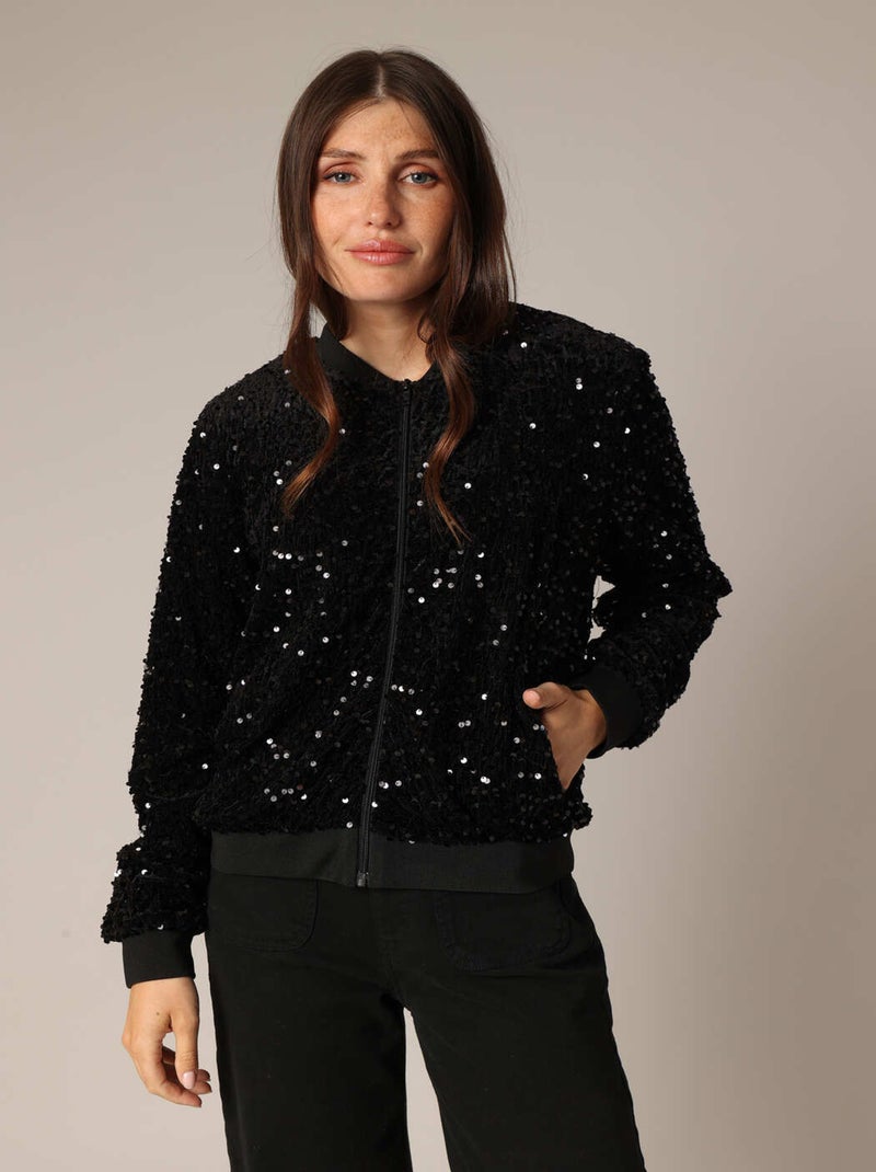 Veste bomber en sequins avec fermeture zippée et finitions côtelées. 'Deeluxe' Noir - Kiabi