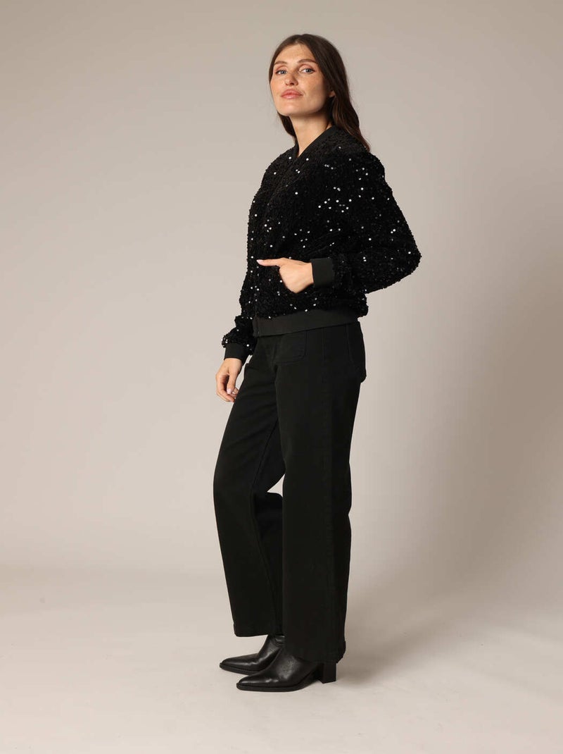 Veste bomber en sequins avec fermeture zippée et finitions côtelées. 'Deeluxe' Noir - Kiabi