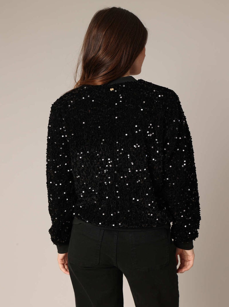 Veste bomber en sequins avec fermeture zippée et finitions côtelées. 'Deeluxe' Noir - Kiabi