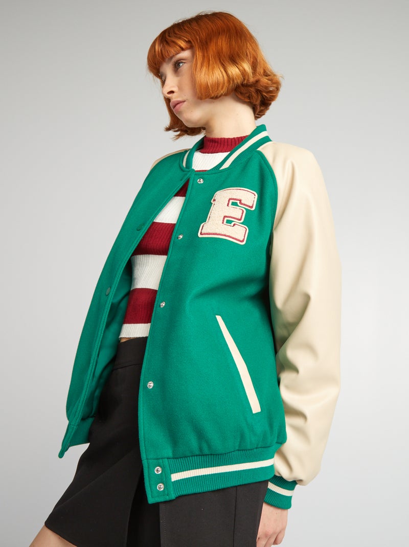 Veste bomber esprit campus Vert/beige - Kiabi