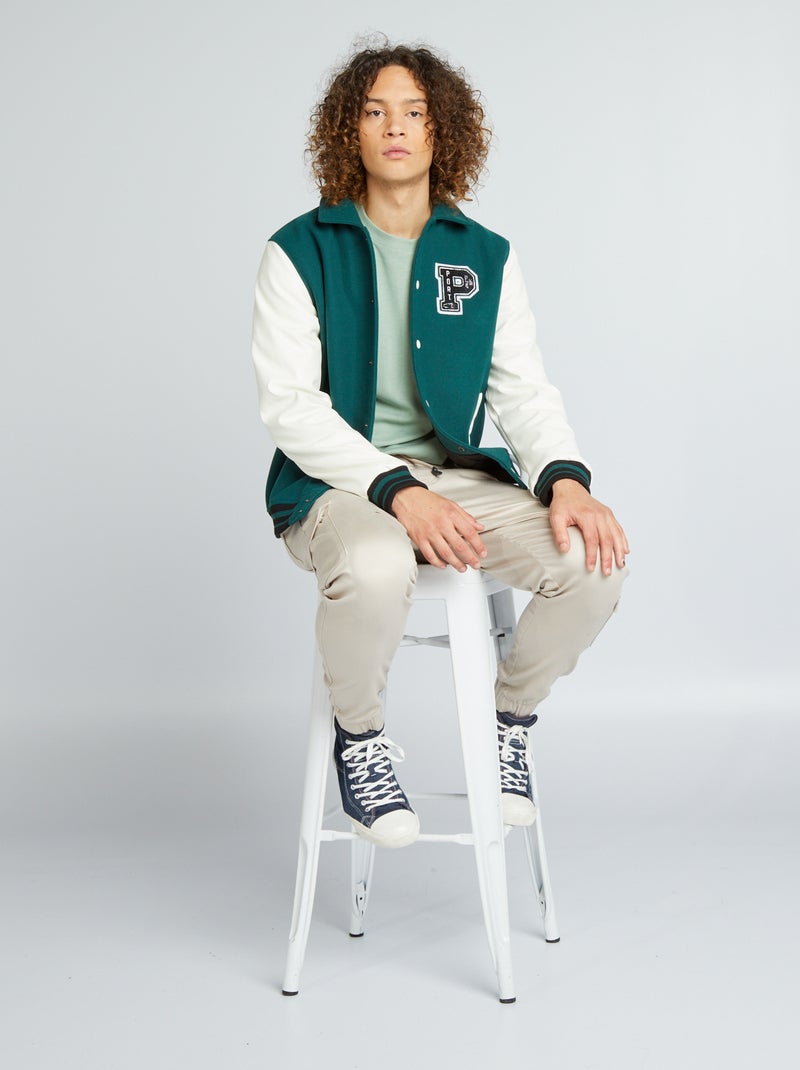 Veste bomber esprit campus Vert/blanc - Kiabi