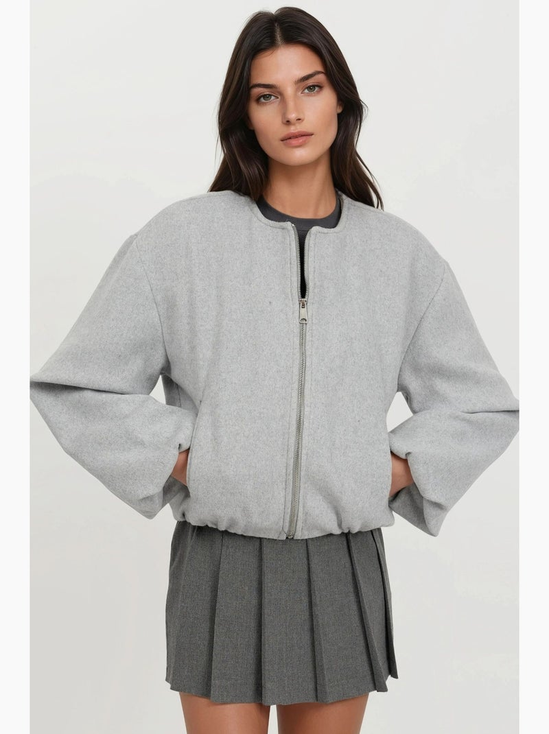 Veste bomber texturée avec fermeture éclair hiccup Gris clair - Kiabi
