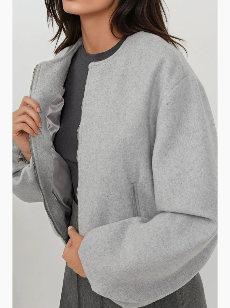 Veste bomber texturée avec fermeture éclair hiccup Gris clair - Kiabi
