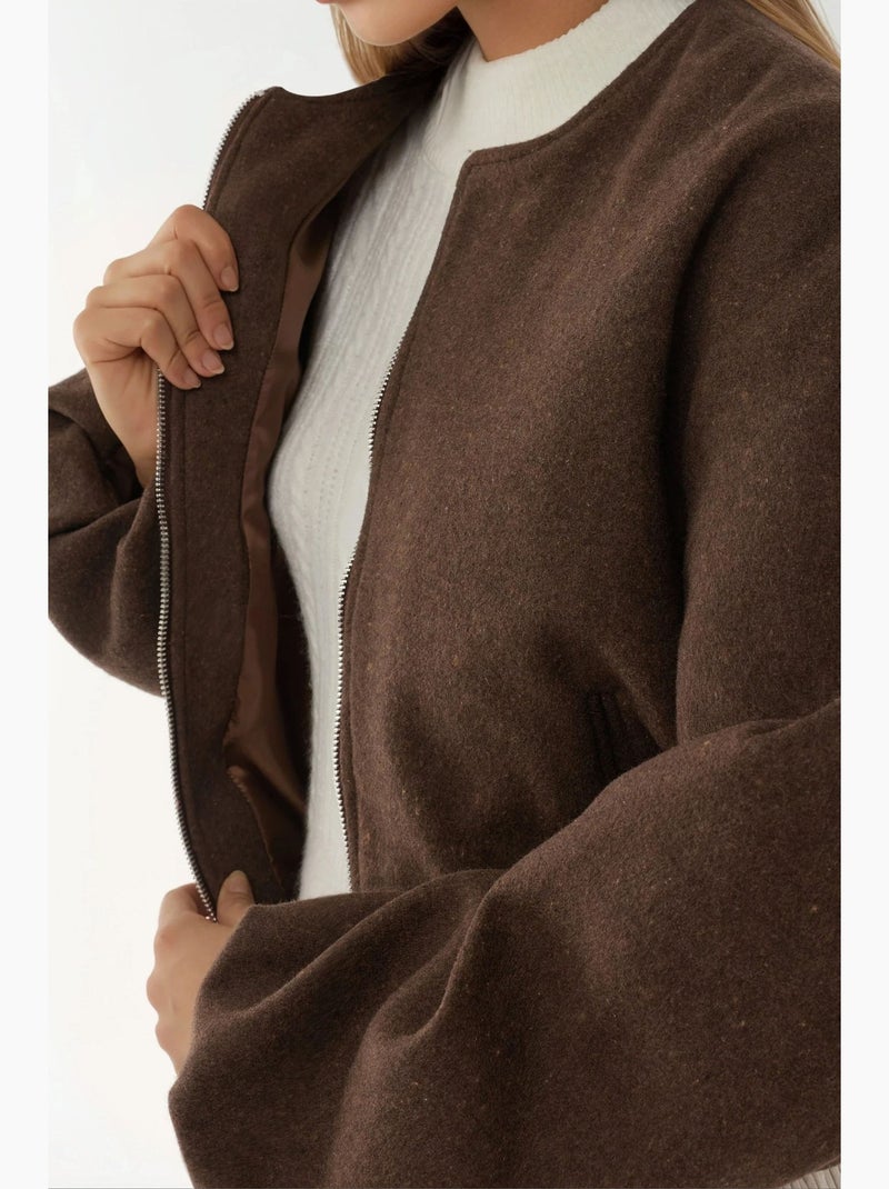 Veste bomber texturée avec fermeture éclair hiccup Marron foncé - Kiabi