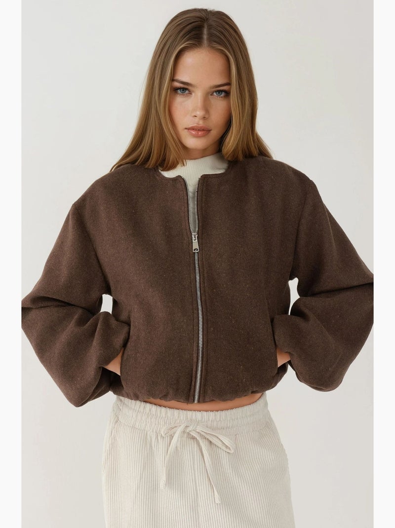 Veste bomber texturée avec fermeture éclair hiccup Marron foncé - Kiabi