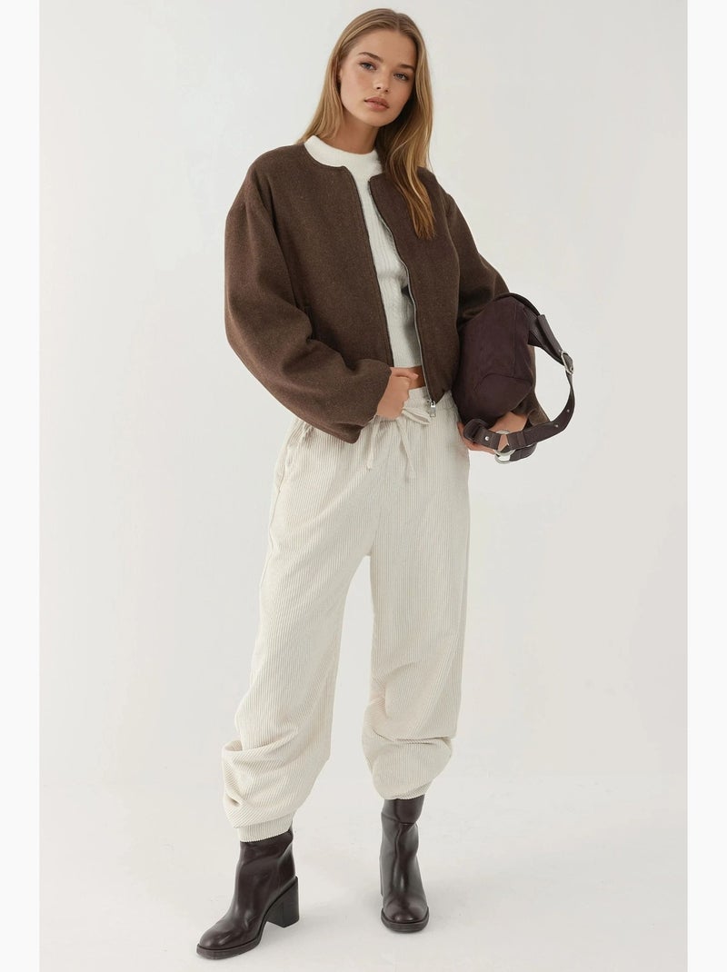 Veste bomber texturée avec fermeture éclair hiccup Marron foncé - Kiabi
