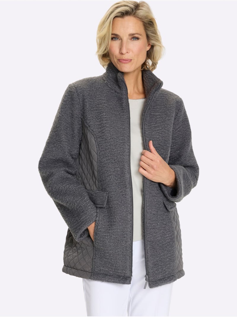 Veste bouclée coutures princesse structurantes - taille standard - moda vilona gris anthracite - Kiabi