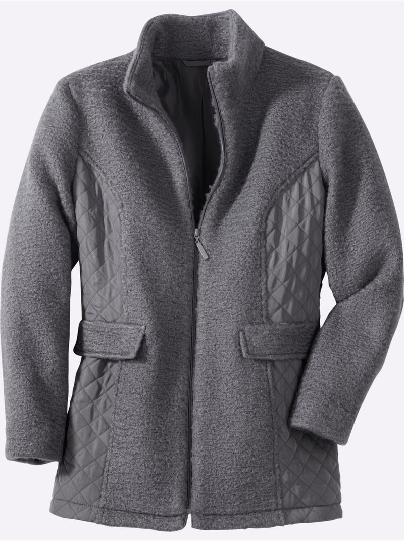 Veste bouclée coutures princesse structurantes - taille standard - moda vilona gris anthracite - Kiabi