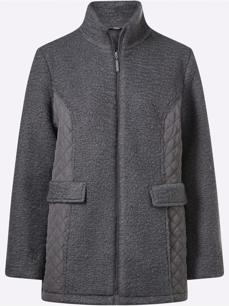 Veste bouclée coutures princesse structurantes - taille standard - moda vilona gris anthracite - Kiabi
