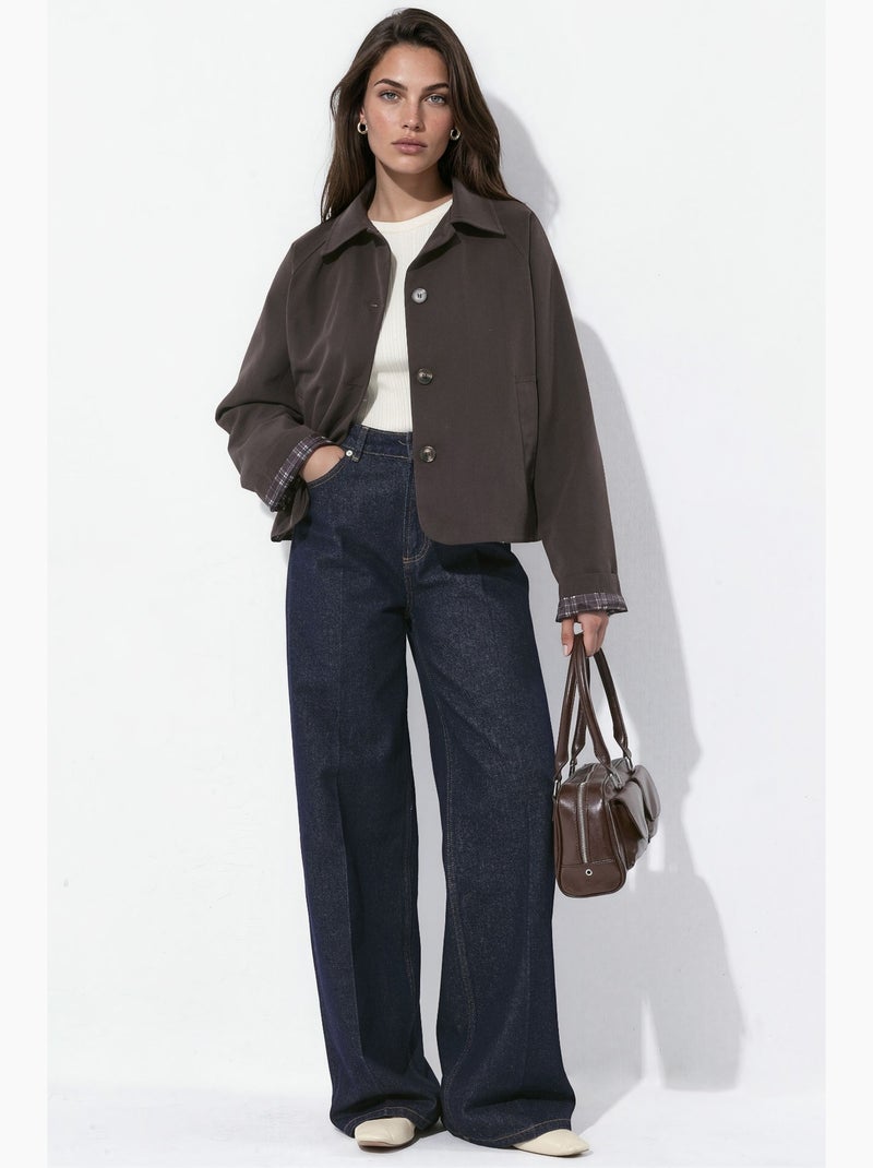 Veste boutonnée à carreaux avec doublure hiccup Marron foncé - Kiabi