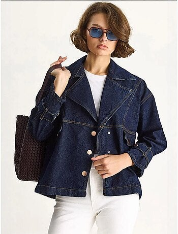 Veste boutonnée à col chemise en jean lucci