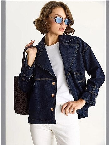 Veste boutonnée à col chemise en jean lucci