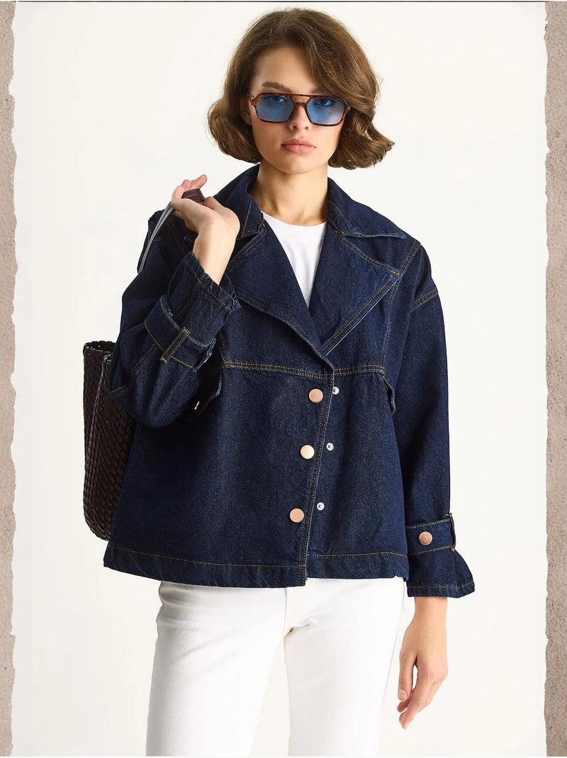 Veste boutonnée à col chemise en jean lucci Bleu marine - Kiabi
