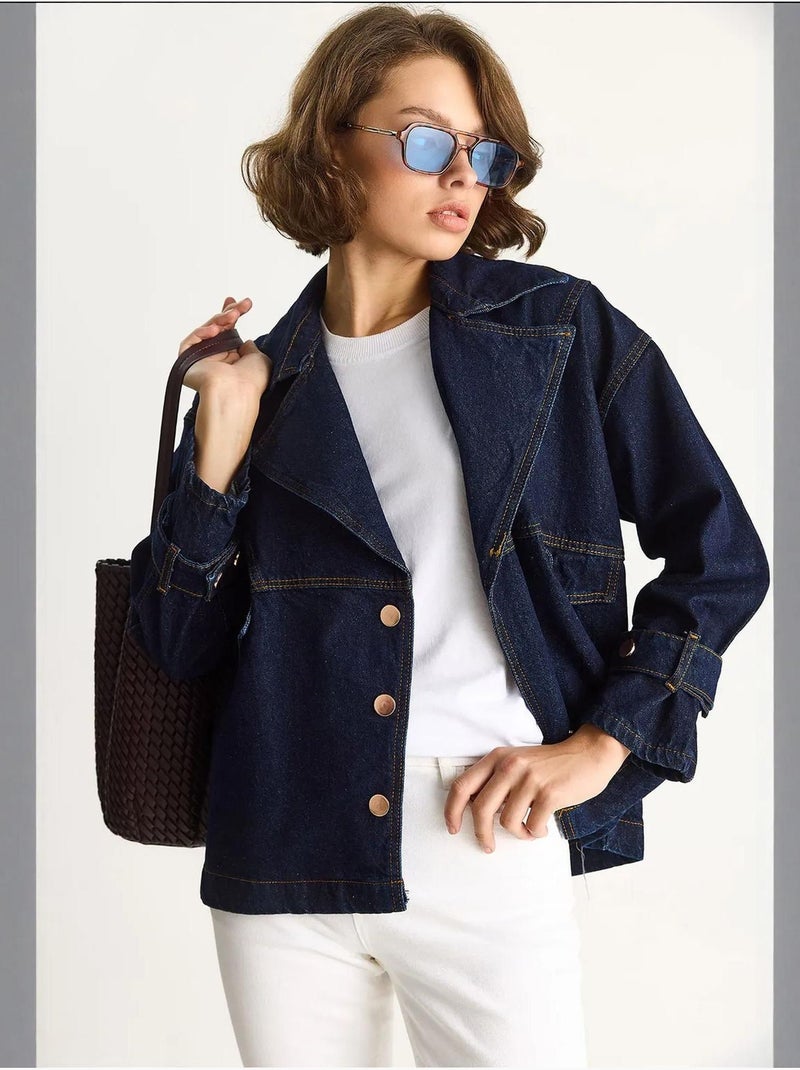 Veste boutonnée à col chemise en jean lucci Bleu marine - Kiabi