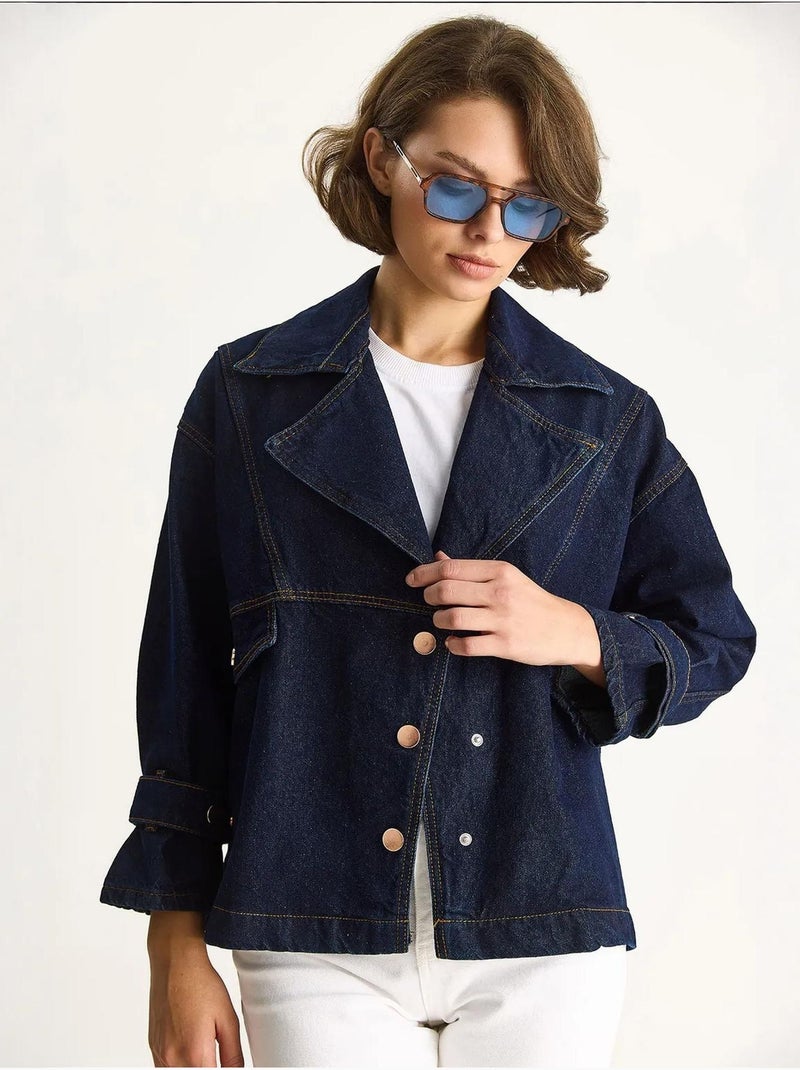 Veste boutonnée à col chemise en jean lucci Bleu marine - Kiabi