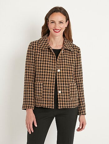 Veste boutonnée courte jacquard pied de coq - Afibel