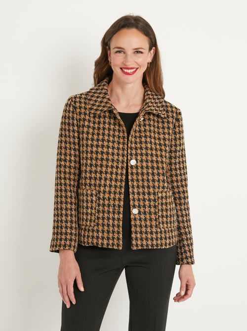 Veste boutonnée courte jacquard pied de coq - Afibel - Kiabi