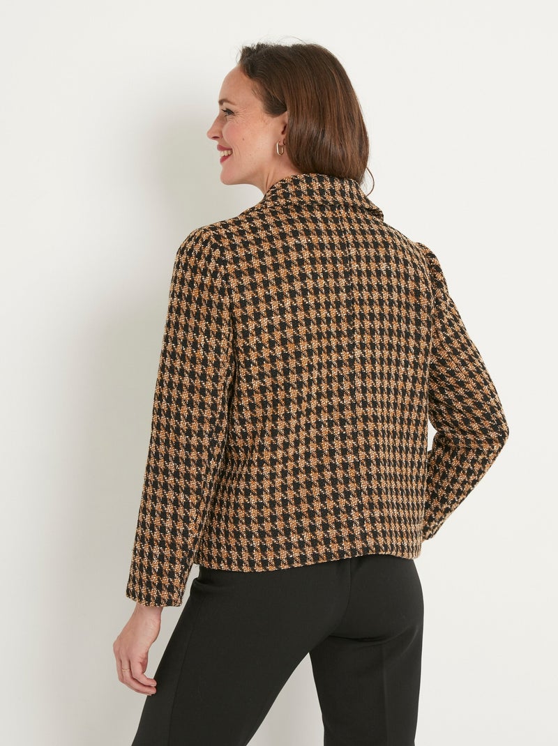 Veste boutonnée courte jacquard pied de coq - Afibel Camel - Kiabi