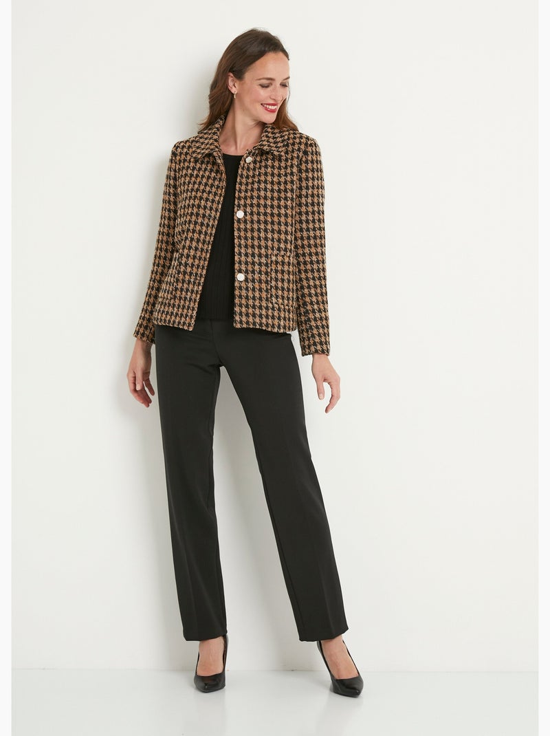 Veste boutonnée courte jacquard pied de coq - Afibel Camel - Kiabi