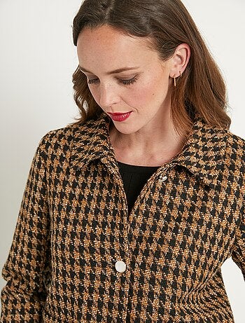 Veste boutonnée courte jacquard pied de coq