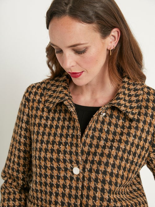 Veste boutonnée courte jacquard pied de coq - Kiabi